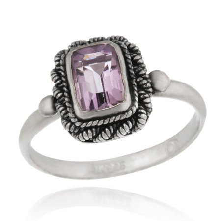 Sterling Silver Amethyst Rectangular Vintage Solitaire Ring Size 7 R130-7