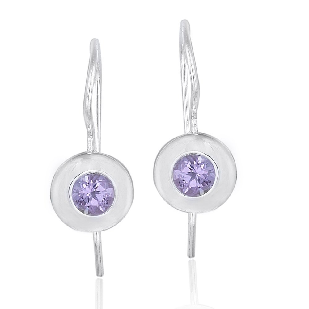Sterling Silver Amethyst Round Drop Earrings E4472A