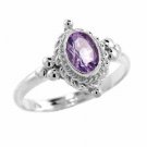 Sterling Silver Amethyst Twisted Bali Bead Oval Ring Size 7 R7001A-7
