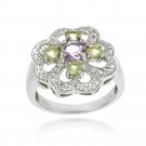 Sterling Silver Amethyst, Peridot and Diamond Accent Flower Design Ring R11363M-5