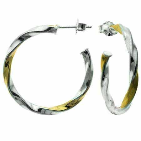 Sterling Silver and 18K Gold over Silver Two Tone Twist Hoop Earrings HT4793