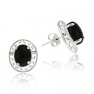 Sterling Silver and Onyx Greek Key Oval Stud Earrings E10950O