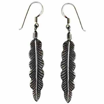 Sterling Silver Antique Feather Design Earrings E4381