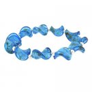 Sterling Silver Aqua Blue Glitter Twisted Foil Glass Bead Stretch Bracelet B9480M48