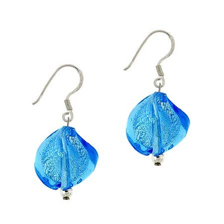 Sterling Silver Aqua Blue Twisted Foil Glass Dangle Earrings E9480M7