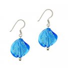 Sterling Silver Aqua Blue Twisted Foil Glass Dangle Earrings E9480M7