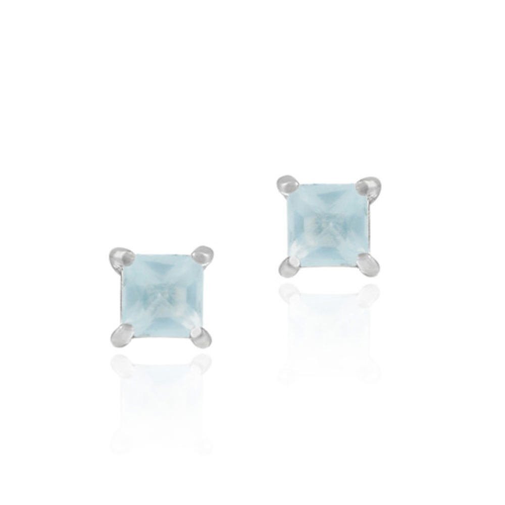 Sterling Silver Aqua CZ Square Stud Earrings E2400AQZ
