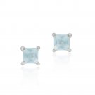 Sterling Silver Aqua CZ Square Stud Earrings E2400AQZ