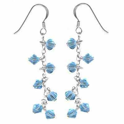 Sterling Silver Aqua Swarovski Elements Dangle Earrings E2979AQ