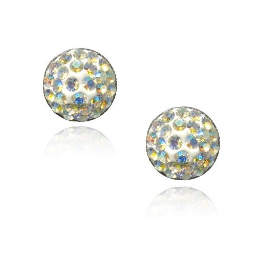 Sterling Silver Aurora Borealis Fireball Round Stud Earrings E12718CAB