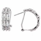 Sterling Silver Baguette & Round Cut CZ 3 Row Half-Hoop Earrings E4155