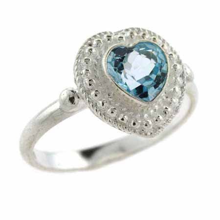 Sterling Silver Bali Bead Blue Topaz Heart Ring Size 10 R7092BT-10
