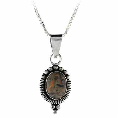 Sterling Silver Bali Bead Leopard Skin Jasper Oval Pendant P8024LS