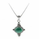 Sterling Silver Bali Beaded Genuine Malachite Stone East West Pendant P8396ML