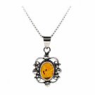 Sterling Silver Bali Genuine Brown Amber Stone Filigree Oval Pendant P8326AR