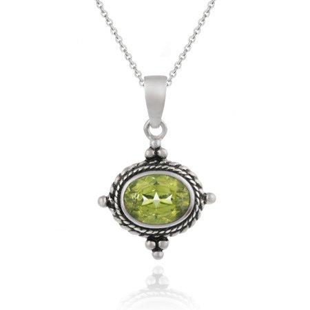 Sterling Silver Bali Pendant with Genuine Peridot Stone P402