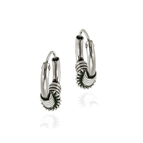 Sterling Silver Bali Spiral Wrapped Small Hoop Earrings H11818