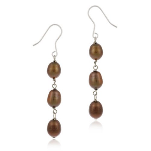 Sterling Silver Baroque Freshwater Cultured Brown Pearl Drop Earrings E10955M67