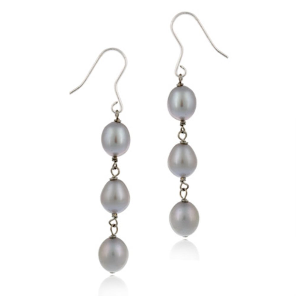 Sterling Silver Baroque Freshwater Cultured Gray Pearl Drop Earrings E10955FGPL