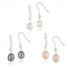 Sterling Silver Baroque Freshwater Cultured Pearl White, Peach, Grey, 3 Set Earrings S11236