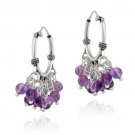 Sterling Silver Beaded Chandelier Genuine Amethyst Earrings 2415