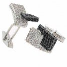 Sterling Silver Black & Clear CZ Modern Men's Cufflinks CL4148BK