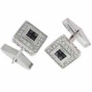 Sterling Silver Black & Clear CZ Square Men's Cufflinks CL3050BK