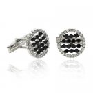 Sterling Silver Black & Clear CZ Striped Round Men's Cufflinks CL4965BK