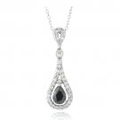 Sterling Silver Black & Clear CZ Teardrop Drop Necklace P13043BK