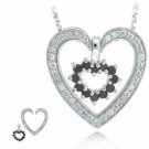 Sterling Silver Black & Clear CZ Two Heart Pendant P2999