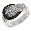 Sterling Silver Black & CZ Belt Buckle Ring Size 6 R4205BK-6