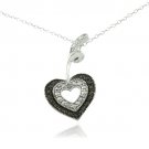 Sterling Silver Black & White Diamond Accent Open Heart Slide Necklace P12670M