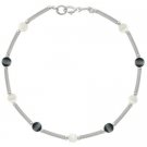 Sterling Silver Black and White Cats Eye Bar and Bead Bracelet B4116BKW