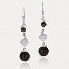 Sterling Silver Black and White Cats Eye Bead Dangle Earrings E4541BKW