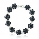 Sterling Silver Black Cats Eye Bead Cluster Bracelet B12861BK