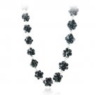 Sterling Silver Black Cats Eye Bead Cluster Necklace N12861BK