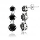 Sterling Silver Black CZ Three Stone Dangle Earrings E13027BK