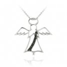 Sterling Silver Black Diamond Accent Angel Pendant P11883M4
