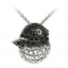 Sterling Silver Black Diamond Accent Baby Bird Necklace P12325M4