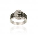 Sterling Silver Black Diamond Accent Belt Buckle Ring R11863M4-12