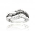 Sterling Silver Black Diamond Accent Black & White Wave Design Ring Size 9 R13046M4-9