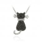 Sterling Silver Black Diamond Accent Cat Slide Pendant P11535M4