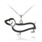 Sterling Silver Black Diamond Accent Dachshund Dog Necklace P12209M4