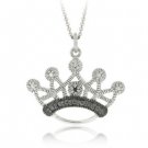 Sterling Silver Black Diamond Accent Designer Crown Pendant P11128M4