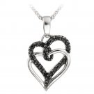 Sterling Silver Black Diamond Accent Double Intertwining Open Hearts Necklace P12693M4