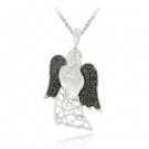 Sterling Silver Black Diamond Accent Filigree Angel And Baby Pendant P11138M4