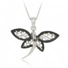 Sterling Silver Black Diamond Accent Filigree Dragonfly Pendant P11146M4