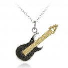 Sterling Silver Black Diamond Accent Guitar Necklace PT12212M4