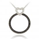 Sterling Silver Black Diamond Accent Heart on Circle Pendant P12143M4