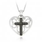 Sterling Silver Black Diamond Accent Heart W- Cross Pendant P11130M4